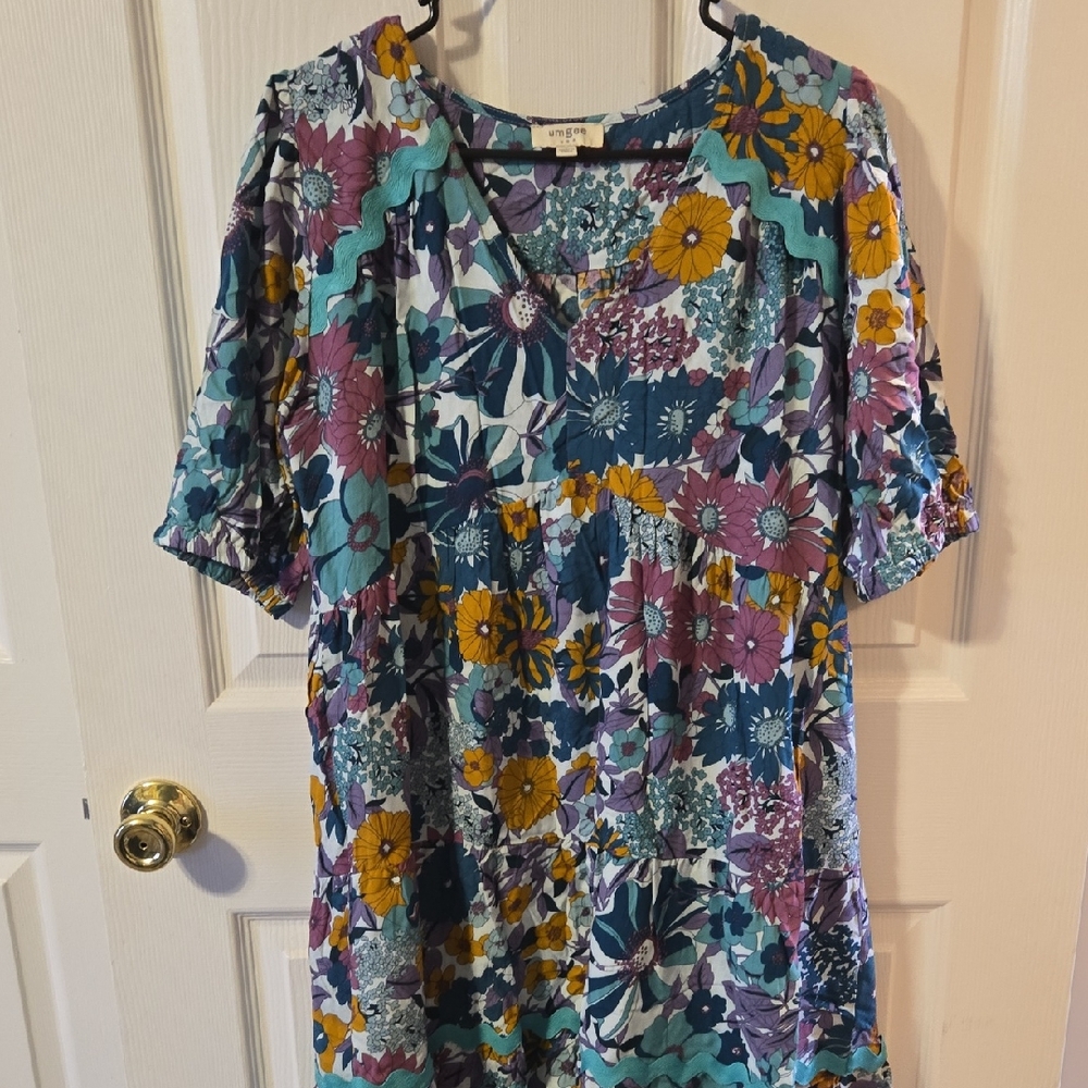 Umgee Teal and Purple Floral Dress